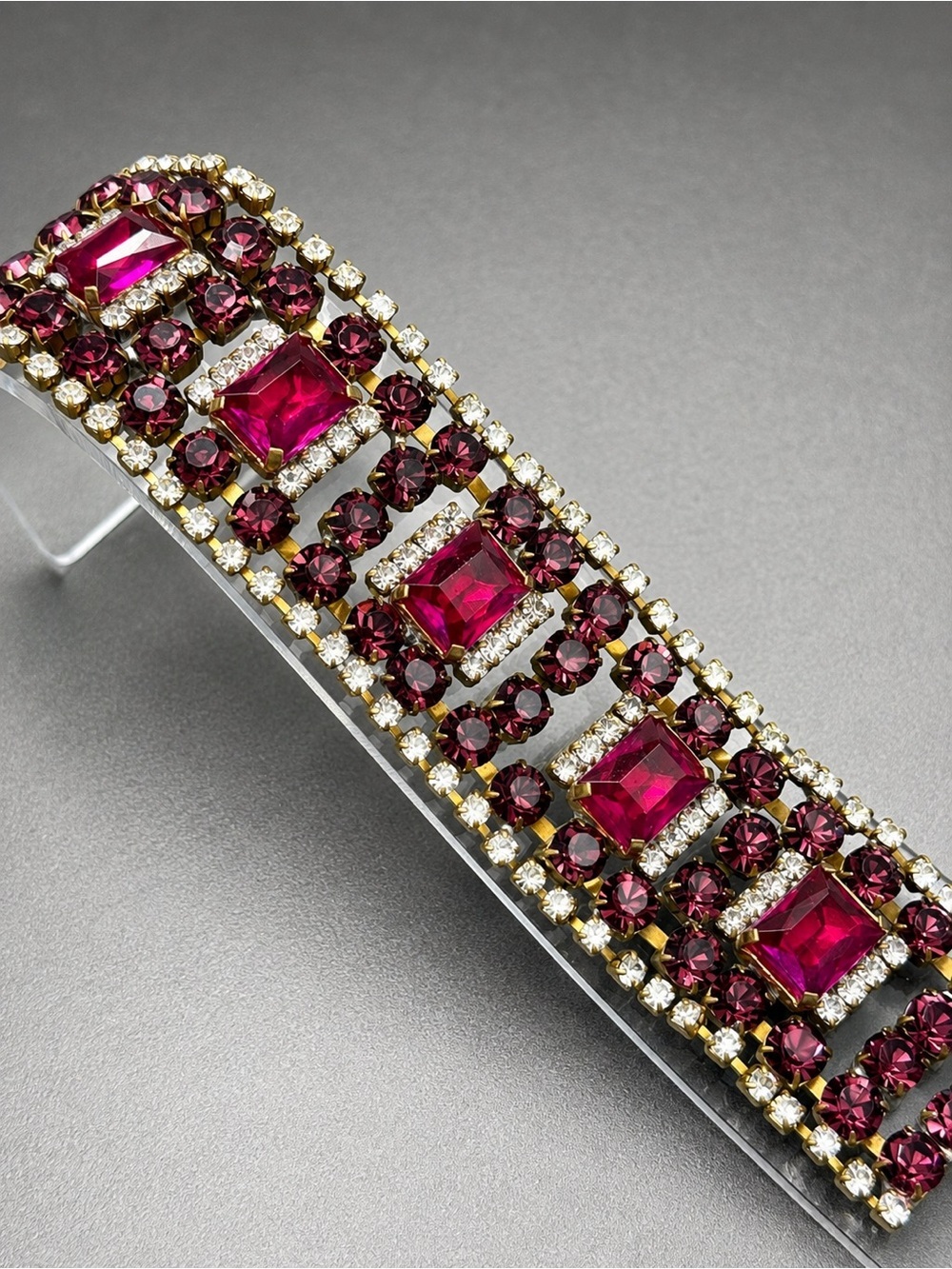 Vintage Bijoux MG Purple and Pink Czech Bracelet It Glows